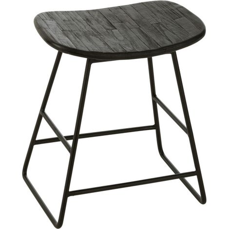 Tabouret en Bois "Teck" 45cm Noir (1/5)