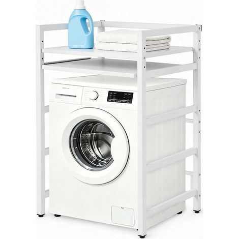 Jiubiaz Scaffale per Lavatrice Regolabile 95/100/105 cm con Ripiano Scorrevole - Bianco (1/5)