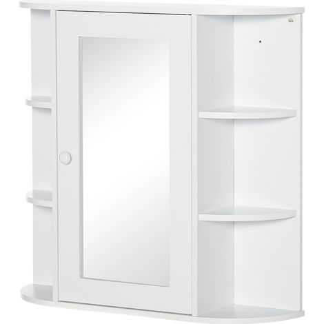 Armoire de salle de bain avec miroir mural, armoire suspendue à 8 compartiments, armoire multifonctionnelle, blanche, 66 x 17 x 63 cm, pour salles de bain