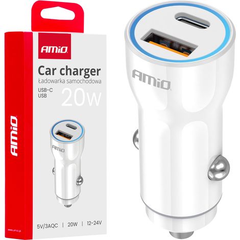 Caricabatterie da auto USB-A + USB-C 20W amio-03881 (1/4)