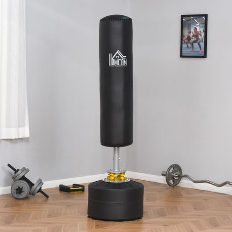 Sacco da Boxe da Terra per Adulti e Ragazzi Autoportante, Sacco per Pugilato da Terra con Base Riempibile con Acqua e Sabbia, Nero (1/5)