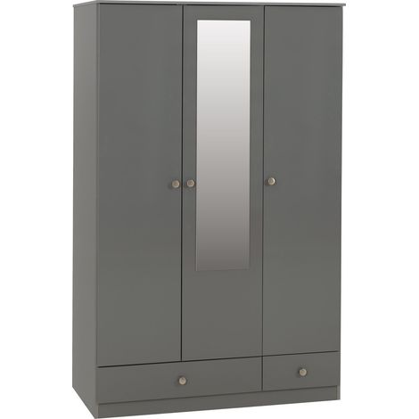 Denver 3 Door 2 Drawer Mirrored Wardrobe - L48 x W112 x H175.5 cm - Grey Gloss
