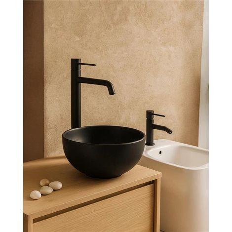 Exagonshop Coppia rubinetti lavabo alto e bidet in ottone nero