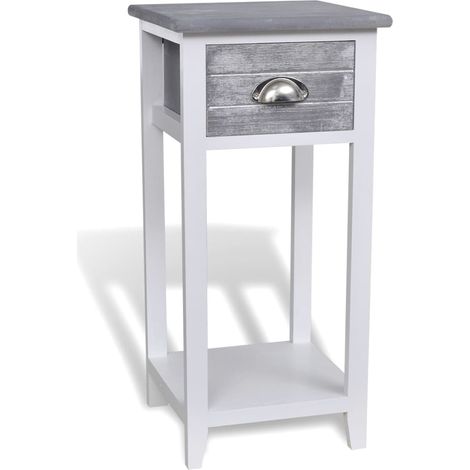 Table de chevet à 1 tiroir, gris/blanc