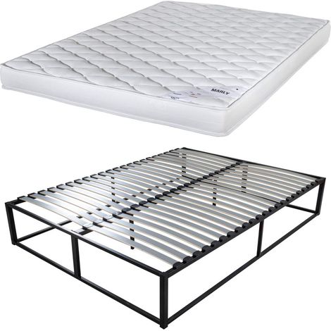 Sommier surélevé KIT27 + Matelas Marly - 140x190 - 40 lattes bois - Gain de place (1/5)