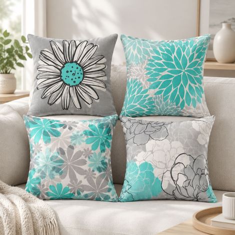 FLITI Lot de 4 Housses de Coussin Extérieur Imperméable Lin Tournesol 45x45cm Vert (1/5)