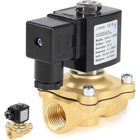 Électrovanne 230 V AC en laiton G1/2" Électrovanne magnétique en laiton DN20 0-10 bar Entrée d'eau Valves de distribution d'eau NC Électrovanne à action directe pour eau air (1/5)