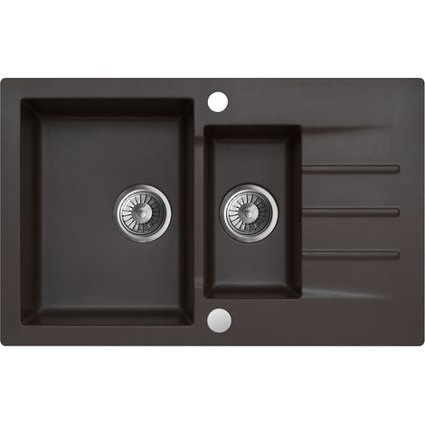 Granitspüle - Spülbecken - Küchenspüle - 79 x 50 cm - Espresso Brown - Einbauspüle - Elegant, kratzfest, platzsparend, modern, mit Siphon, Mojito 120 (1/5)