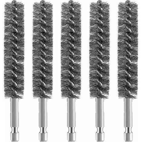 Lot de 5 brosses métalliques de nettoyage en acier inoxydable – Tige hexagonale – Pour rouille et résidus – Compatible perceuses et meuleuses