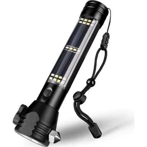 Lampe torche solaire 268 lumens – USB rechargeable – Multi-fonction avec brise-vitre et coupe-ceinture – Étanchéité IPX4 (1/5)