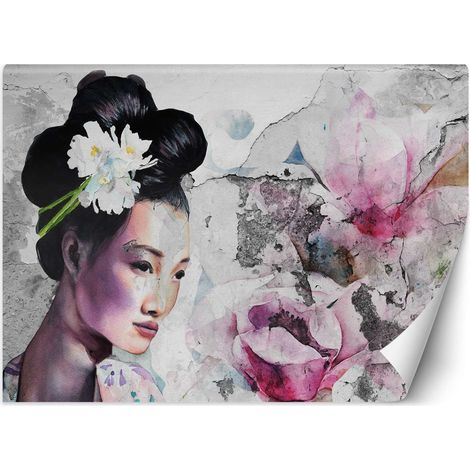 Fototapete, Porträt einer Geisha auf einer alten Mauer – 100x70 (1/5)