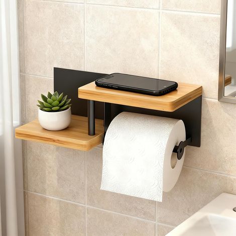 Dérouleur Papier Toilette, Porte Papier Toilette sans Percage, Support Papier Toilette Mural, Convient aux Rouleaux de Papier et aux Petits Objets (1/5)