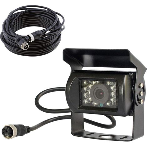 1 caméra de recul, 18 LED infrarouges, vision nocturne, angle 120°, étanche IP67, câble aviation 4 broches 15 m, pour bus camions remorques (1/5)