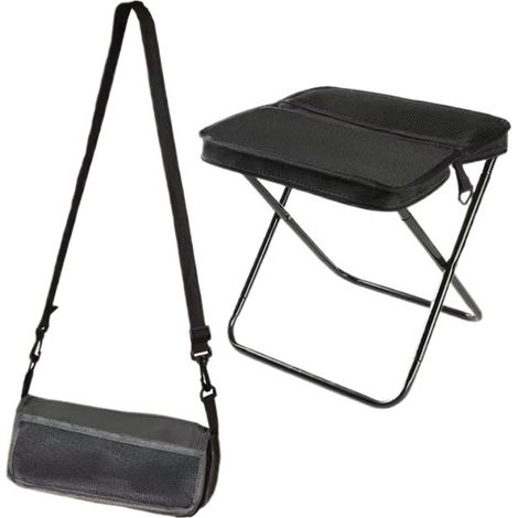 Tabouret Portable Pliable for L'alpinisme Et La Randonnée, Petit Tabouret Pliable Pouvant Supporter Jusqu'à 150 Kg, Chaise Pliante D'extérieur À Fermeture Éclair(Black,L) (1/5)