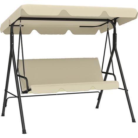 Outsunny columpio de jardín de 3 plazas balancín exterior con techo ajustable y marco de acero para balcón terraza carga 240 kg 172x118x153 cm beige