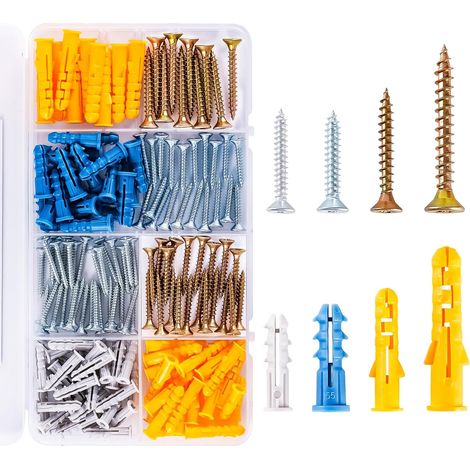 Kit de 160 Chevilles Murales avec 80 Vis et 80 Chevilles pour Plaques de Plâtre, pour Cadres, Étagères et Crochets de Plantes, sur Béton et Briques (1/5)