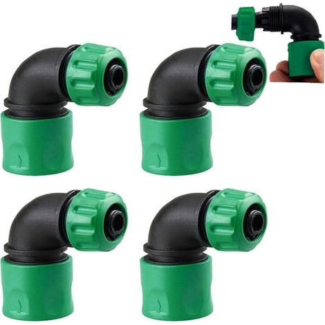 Lot de 4 Adaptateurs Coudés à Raccord Rapide pour Tuyau d'arrosage 12-13 mm, Connecteurs Rapides Coudés 90 Degrés, Adaptateur de Tuyau d'arrosage, pour Irrigation, Lavage de Voiture (Vert) (1/5)