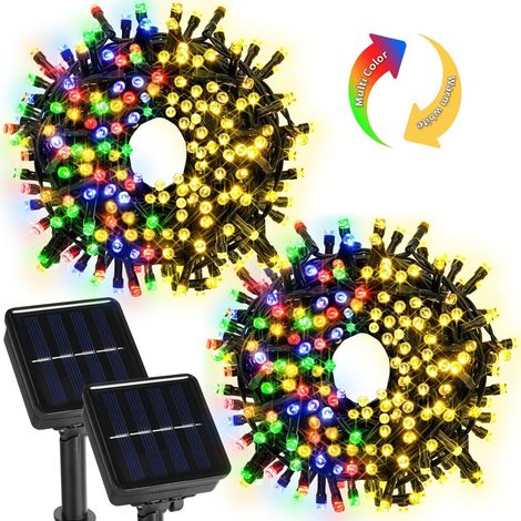 Guirlande lumineuse solaire de Noël, télécommande avec chargement USB, 22 m, 200 LED, blanc chaud, 8 modes, étanche, décorative, pour jardin, terrasse, mariage, fête (1/5)