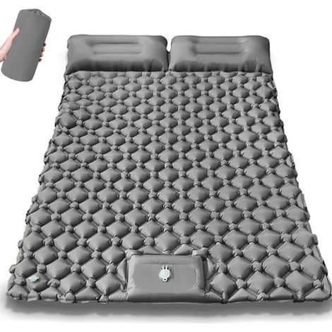 Matelas de camping 2 places - Matelas gonflable - Matelas de camping - Matelas autogonflant - Tapis de sol avec oreiller et résistant à l'humidité - Gris - 190 × 120 × 5 cm - TPUGrey (1/5)