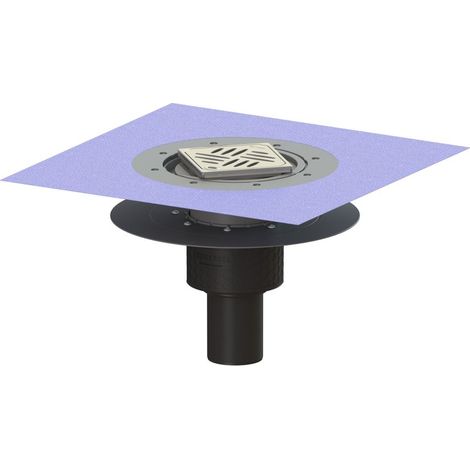 -Bodenablauf Ecoguss Klebeflansch DN 70, senkr., Variofix, Designrost (1/2)