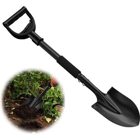 Pelles pour Creuser, 78cm Bêche de Jardin en Acier avec Poignée en D - Pelles pour Creuser en Sols Durs et Caillouteux pour Camping Car Gardening/Noir Mat (1/5)