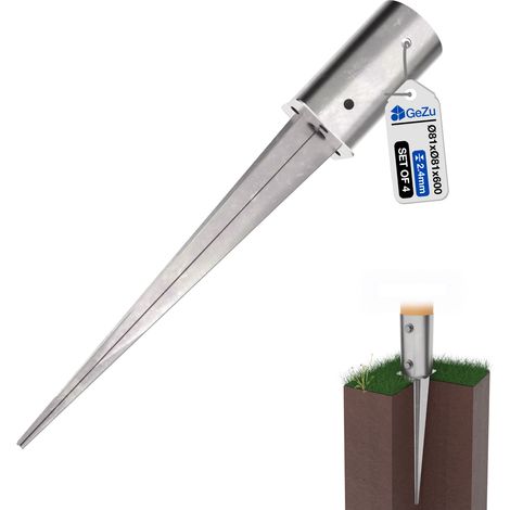 Lot de 4 Support de poteau rond à enfoncer galvanisé à chaud Ø 81 x 600 mm – pour clôture bois – GeZu Impex (1/5)