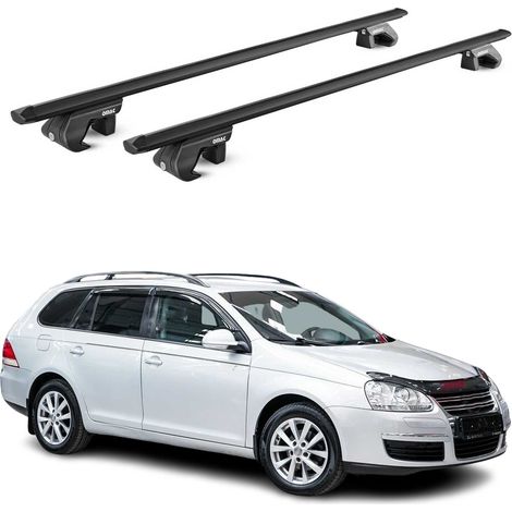 OMAC Dachträger Aluminium TÜV geprüft für VW Golf Kombi / Alltrack 2008-2020 – Für Standard Dachreling – T Nut – Max 90 kg – 2 Schlösser Schwarz (1/5)