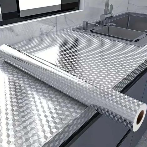 Rotolo di pellicola di alluminio termoresistente per cucina – adesivi murali idrorepellenti e oleorepellenti per paraschizzi e cassetti della cucina – facili da pulire, dal design moderno (40 cm x 3 m (1/5)