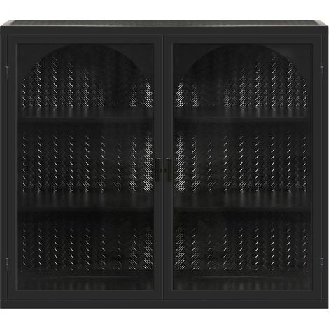 CAIziMeuble mural noir vitré 70cm 2 portes 3 rangements (1/5)