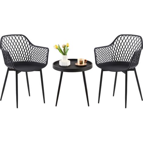Ensemble table et 2 chaises, fauteuils lounge avec accoudoirs et pieds en métal, chaises de cuisine pour bureau, cuisine, noir (1/5)