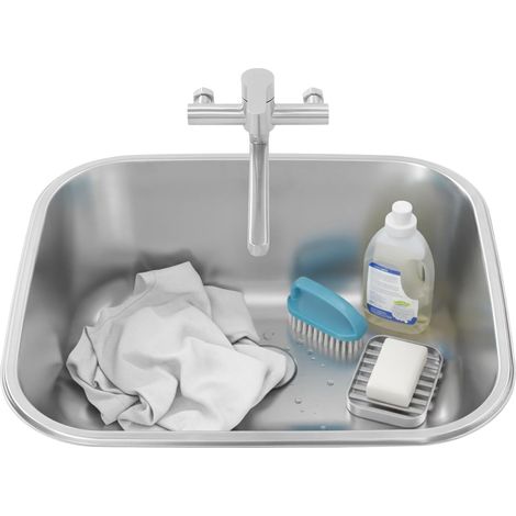 Lavabo en acier inoxydable avec robinet, en acier inoxydable brossé 201, pour buanderie et balcon, montage mural et encastré (1/5)