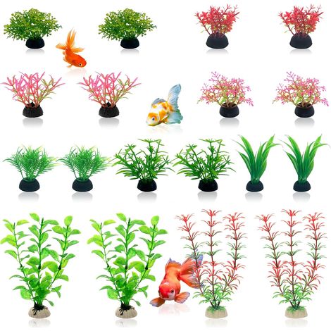 Plantes d’Aquarium Artificielles, 18 Pièces Plantes Artificielles pour Aquarium, 9 Styles Plante en Plastique Gazon Décoration pour Bac à Poissons et Accessoires (1/5)