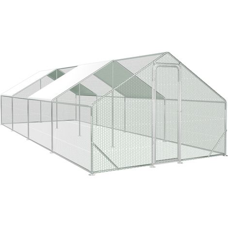 Randaco Hühnerstall 24 m² 3x8x2 m Freilaufgehege aus verzinktem Stahl mit PE-Dach und Tür