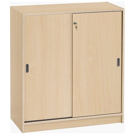 Armoire basse bois hêtre H 100 x L 90 cm portes coulissantes Essens - Maxiburo