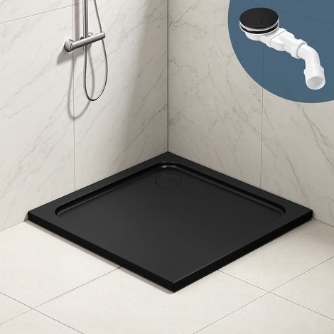 Wolketon Flache Acryl Duschtasse 90x90 cm Schwarz mit Chrom Ablauf und Haarfilter (1/5)