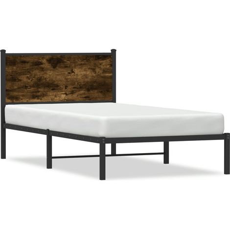 Lit simple Lit adulte Cadre de lit en métal sans matelas chêne fumé 100x190 cm (1/5)