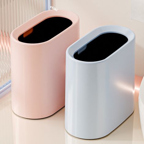 Poubelle fine sans capot double cuve 8 litres plastique coloré (rose, bleu), modèle spécial espaces confinés style nordique, corbeille à déchets et bac de rangement multifonction pour intérieur appart (1/5)