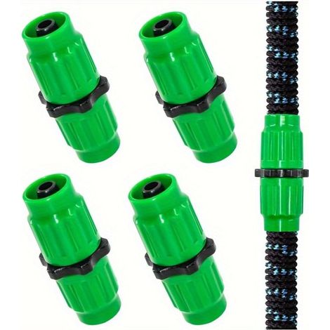 Lot de 4 kits de réparation pour tuyaux d'arrosage extensibles, incluant des raccords mâles et femelles à double canal (Vert) (1/5)