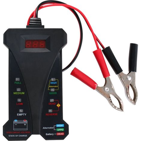 Testeur de batterie numérique 12 V, voltmètre et analyseur de système de charge d'alternateur avec écran LCD et indication LED, peinture caoutchouc noire