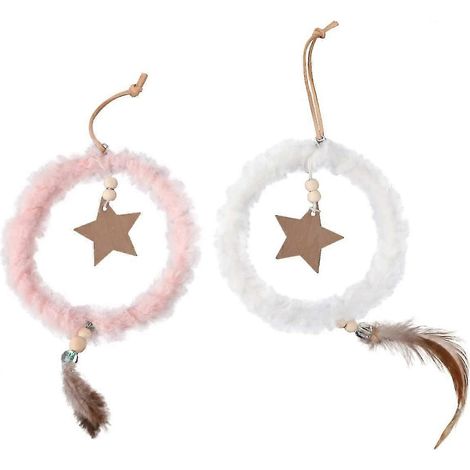 Weihnachtliche, flauschige Sterne zum Aufhängen, Weihnachtsbaumschmuck, weiß-rosa, Partyzubehör (weiß-rosa) (2 Stück) yu (1/5)