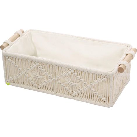 1 Panier de rangement, corde de coton, armature en fer, doublure en lin, style bohème, salle de bain (1/5)