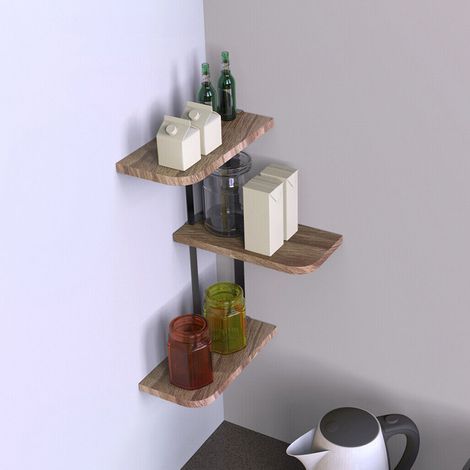 Industrial Style Metal Wood Shelving Straight Corner DIY Shelf Kitchen Bathroom (1/5)