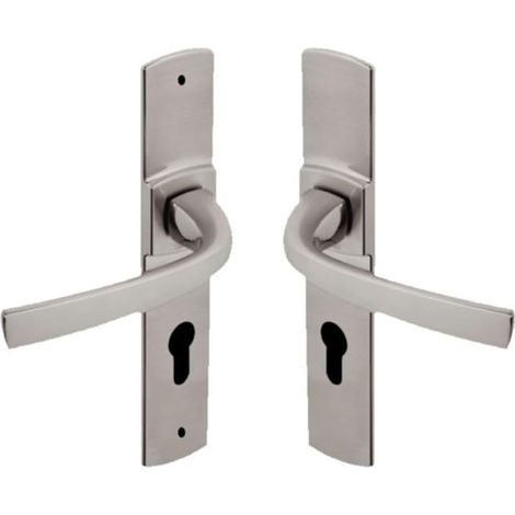 1 - Poignée De Porte - Plaque De Propreté - Entraxe 195 Mm - Finition Platine - Pour Porte D&39Entrée Et Bureau - Épaisseur 38-48 Cm