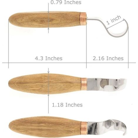 Bardusch - Outils sculpture bois droitier, crochet et couteau coudé pour bols, tasses, cuillères (1/4)