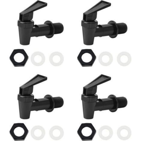 Lot de 4 robinets de rechange universels en plastique pour distributeur d'eau chaude et froide, bière, vin, jus de fruits, seau noir et blanc (uniquement noir) (1/5)