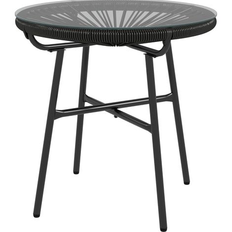 CHICFURN Tavolino da giardino bohémien 50x50x50 cm in rattan PE e vetro temperato nero (1/5)