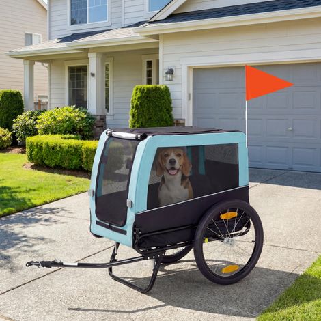 Remolque plegable para bicicleta con reflectores de seguridad y correa, para perros medianos de hasta 20 kg, 143 x 70 x 90 cm, azul claro.