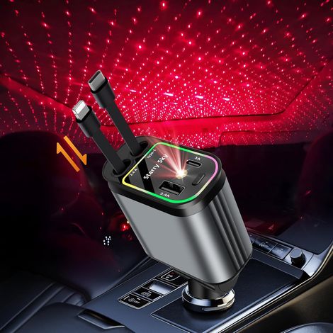 Rétractable Chargeur Voiture,66 W Chargeur de Voiture 4 en 1 à Charge,Allume Cigare USB C,Accessoire Voiture Interieur,pour iPhone, Samsung Galaxy, Google (1/5)