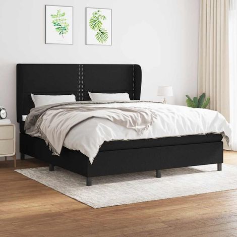 Sommier à lattes de lit avec matelas Noir 160x200 cm Tissu (1/5)