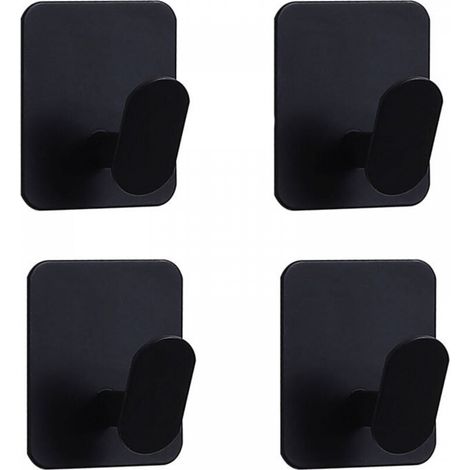 Patères noires, 6 x 5 cm, lot de 4, crochets adhésifs sans perçage, crochets bec de canard en acier inoxydable (1/5)